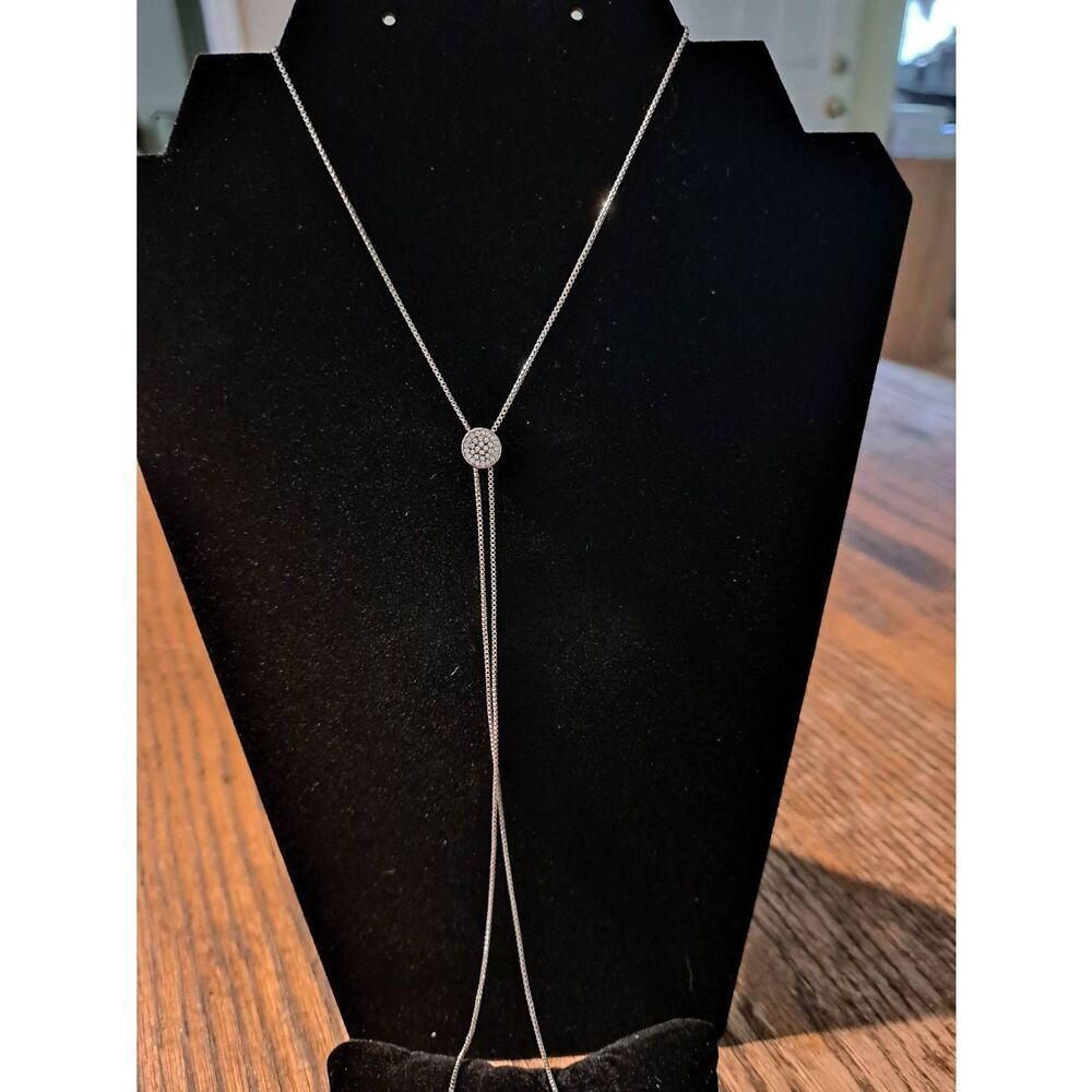 Estate Silver Plated Slider Box Chain Necklace Stones 29-30" 6.3g IBB CN